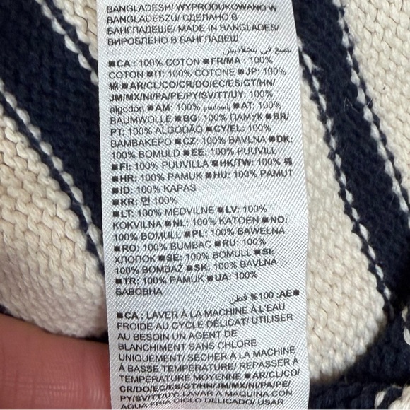 GAP 100% Cotton Striped Turtleneck Sweater Navy & Off White Split Hem Pullover M - Picture 9 of 16